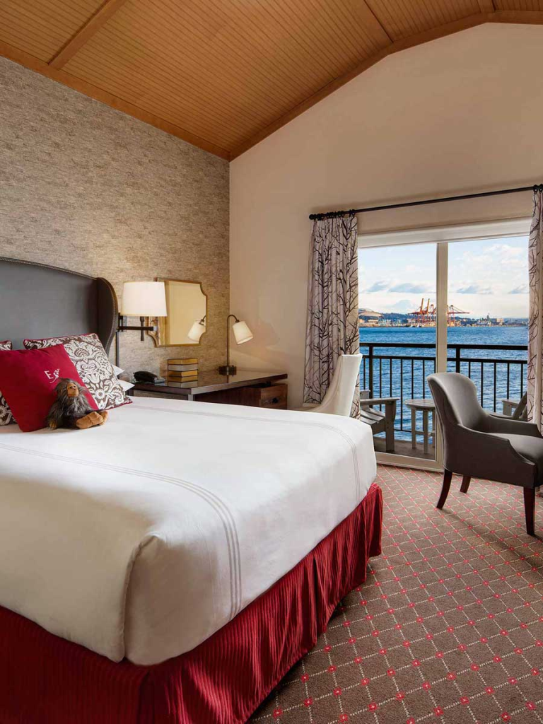 Waterfront guest room with bay view at The Edgewater Hotel