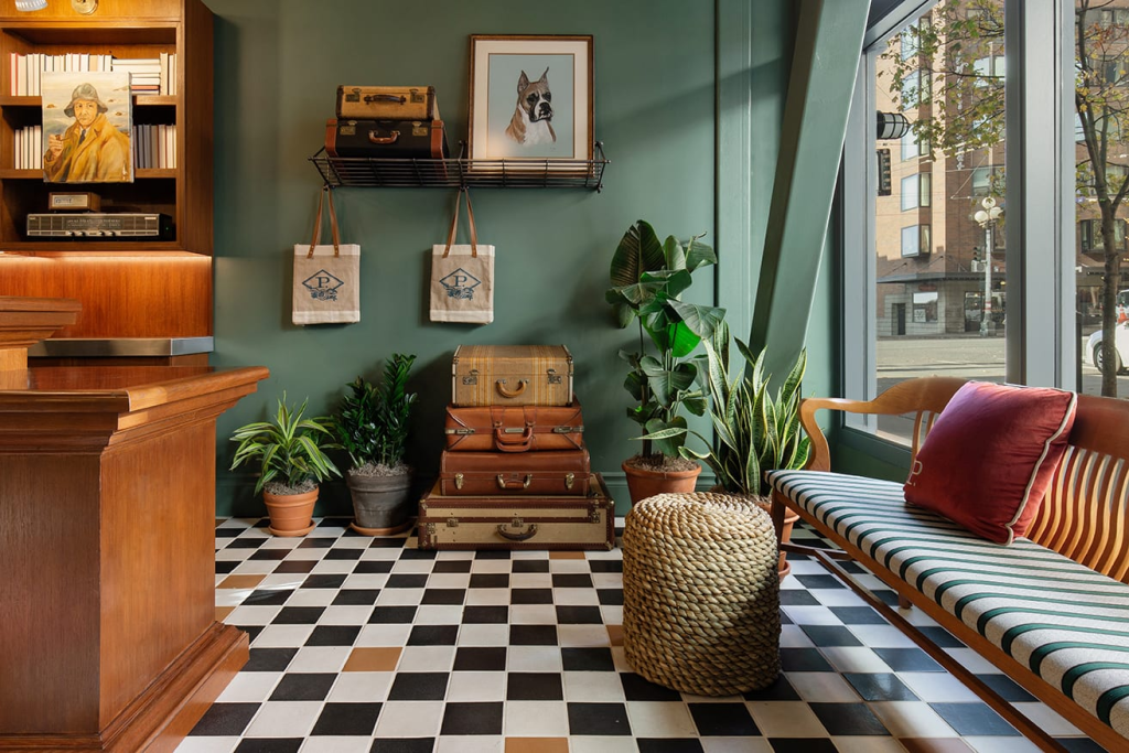 Eclectic lobby interior at Palihotel Seattle