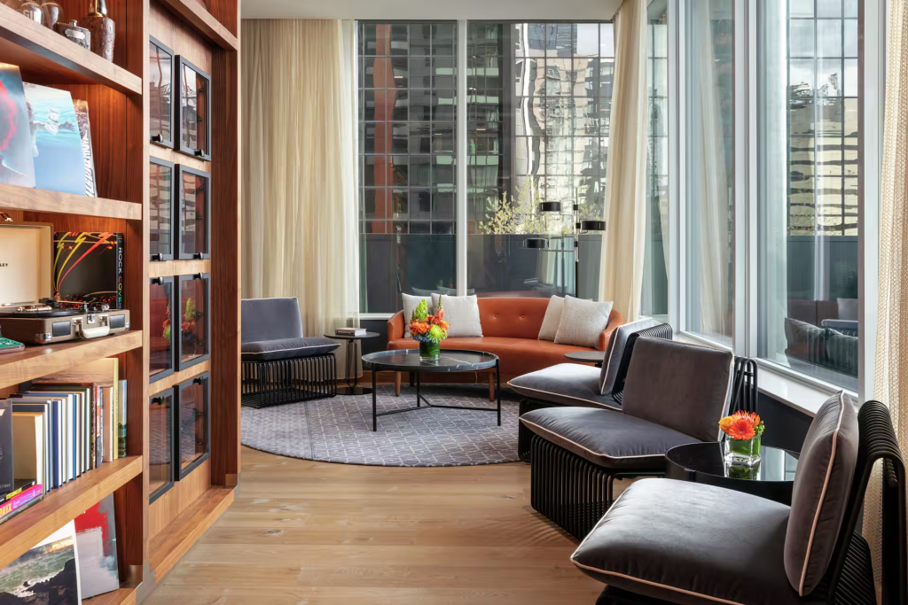 Modern lounge area at The Sound Hotel Seattle Belltown