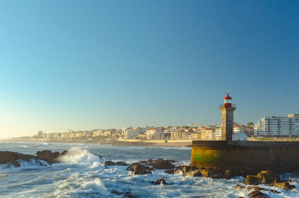 Atlantic Ocean view in Porto with Felgueiras Lighthouse and coastal panorama