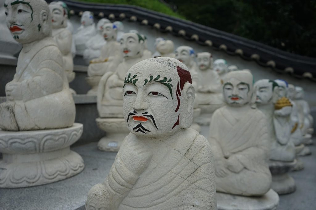 Stone monk statues at a Bomunsa Temple.