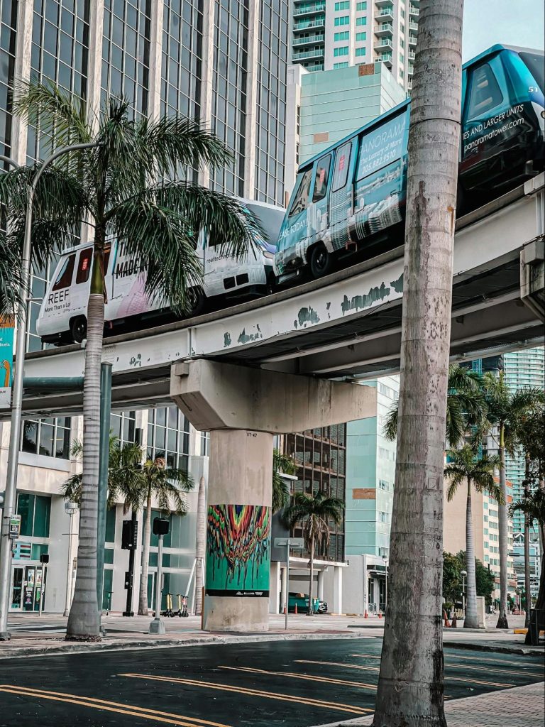 Miami Metromover train passing through downtown