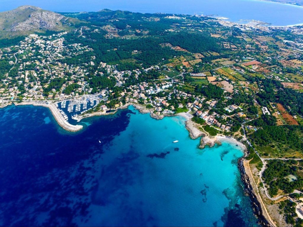 Mallorca coastline aerial view with coves and towns
