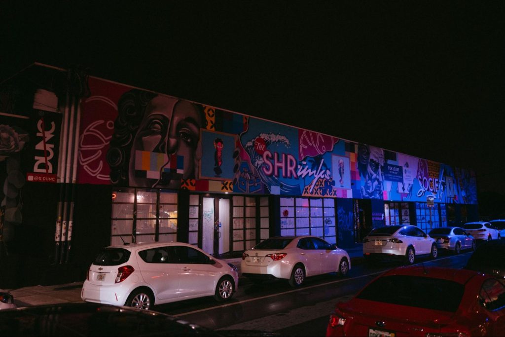 Wynwood street art murals in Miami at night